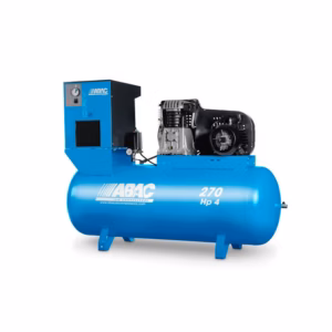 Compressore 4 HP Serie Pro Full Feature Open 270 ABAC fornito da FM2, bistadio con essiccatore integrato per aria secca in applicazioni professionali
