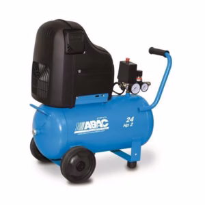 Compressore 2 HP Serie Gamma O20P 24 ABAC fornito da FM2, trasmissione diretta oil free per applicazioni fai‑da‑te intensive e semiprofessionali