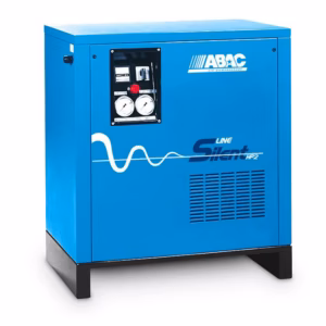 Compressore Serie Silent Base ABAC fornito da FM2, modello mono o bistadio a cinghia con insonorizzazione avanzata per uso professionale