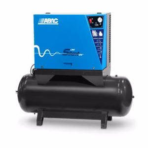 Compressore Serie Silent con serbatoio ABAC fornito da FM2, bistadio a cinghia silenziato con cofanatura metallica per applicazioni professionali