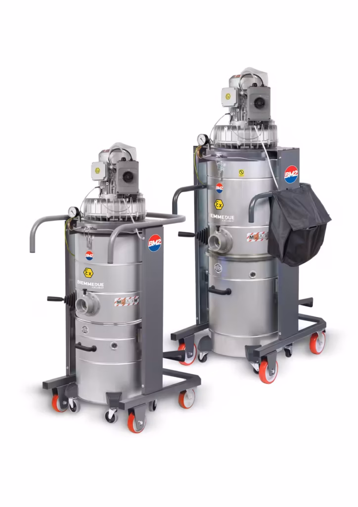 Aspiratori industriali ATEX TT EX e TTX EX con serbatoio 100 litri e turbina certificata per zone a rischio esplosione