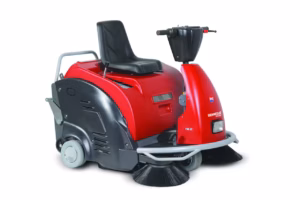Spazzatrice motorizzata uomo a bordo Dusty 1100 per pulizia industriale di grandi superfici venduta da FM2