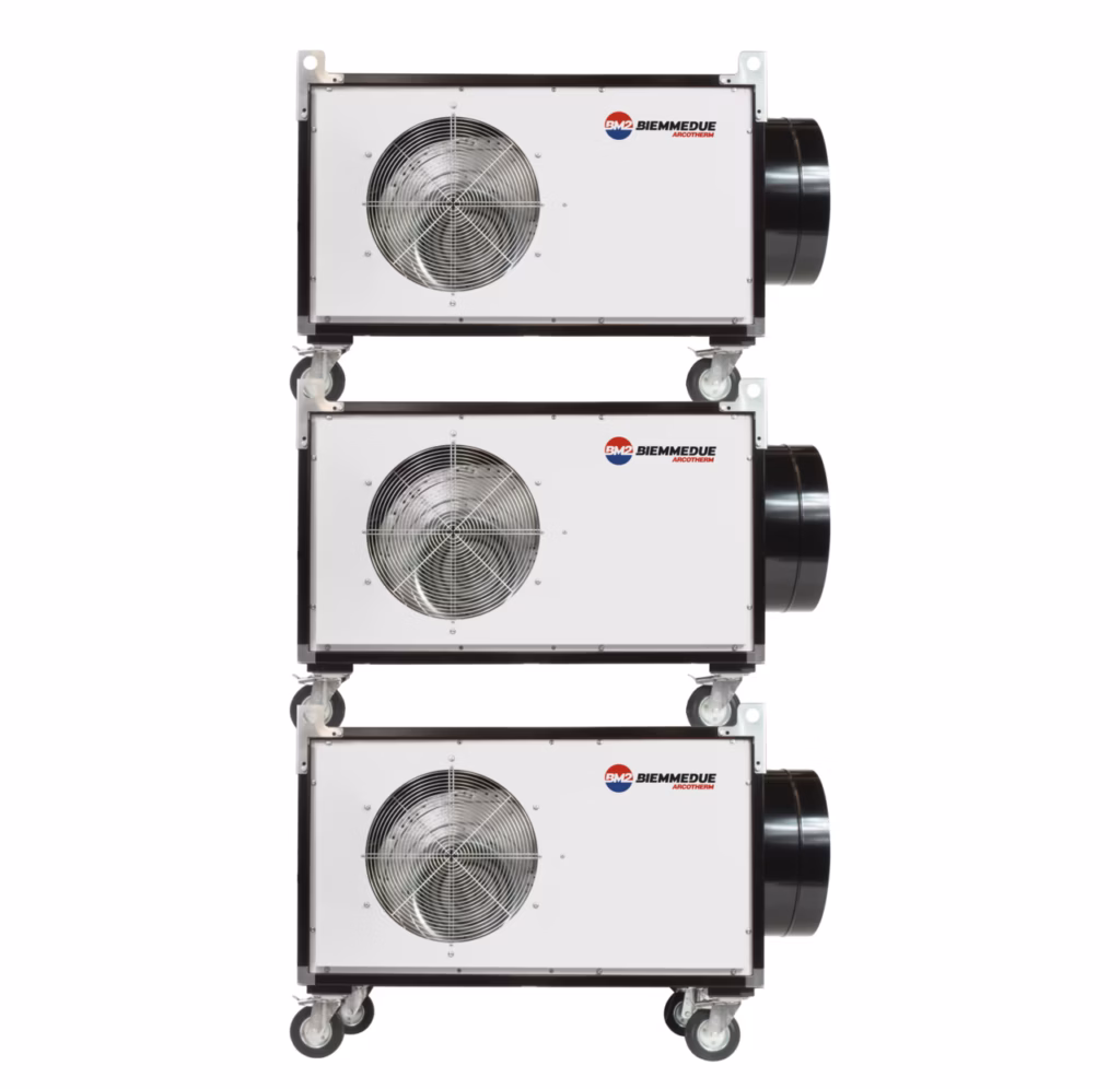 Generatori aria calda elettrici mobili con ventilatore centrifugo per riscaldamento cantieri ed eventi venduti da FM2