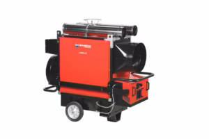 Generatore aria calda carrellato a combustione indiretta con ventilatore assiale per cantieri e eventi venduto da FM2