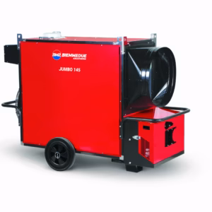 Generatore aria calda carrellato a combustione indiretta con ventilatore assiale per cantieri ed eventi venduto da FM2