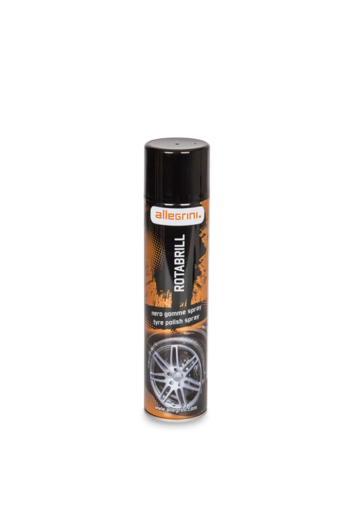 Nero gomme spray effetto lucido Rotabrill in bomboletta per pneumatici auto, venduto da FM2